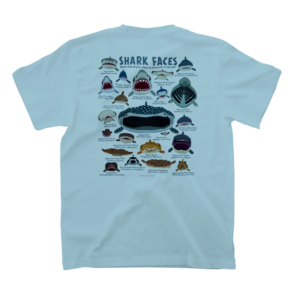 ぼくのすいぞくかん SUZURI店のサメカオlightcolorバックプリント 티셔츠の裏面