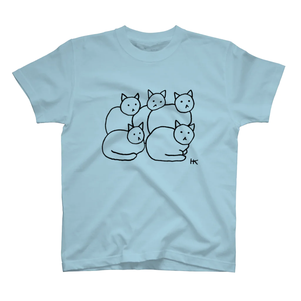 hk_illustrationのねこちゃん５ひき黒ライン スタンダードTシャツ