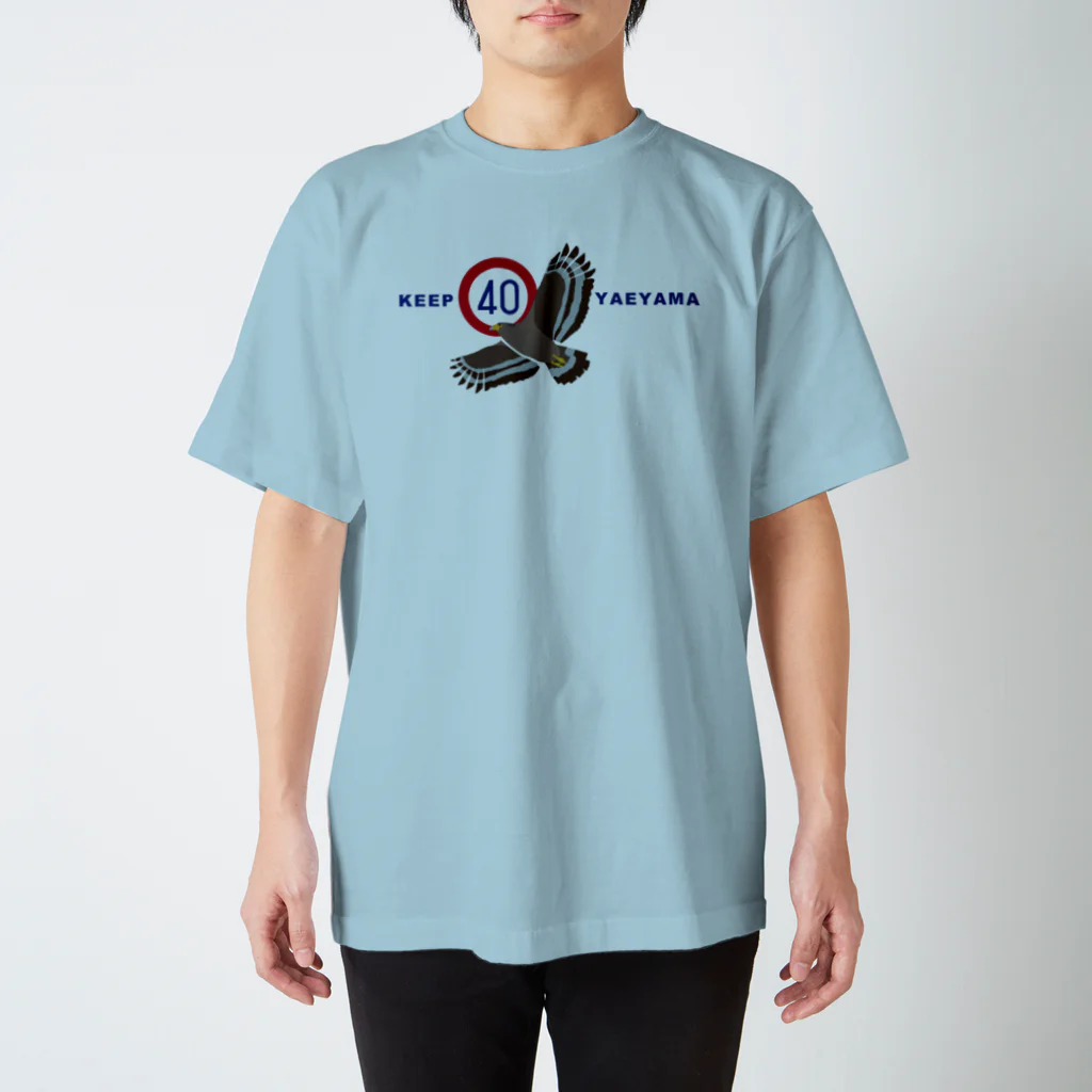 しまのなかまfromIRIOMOTEのKEEP40YAEYAMA（カンムリワシ）青文字 Regular Fit T-Shirt
