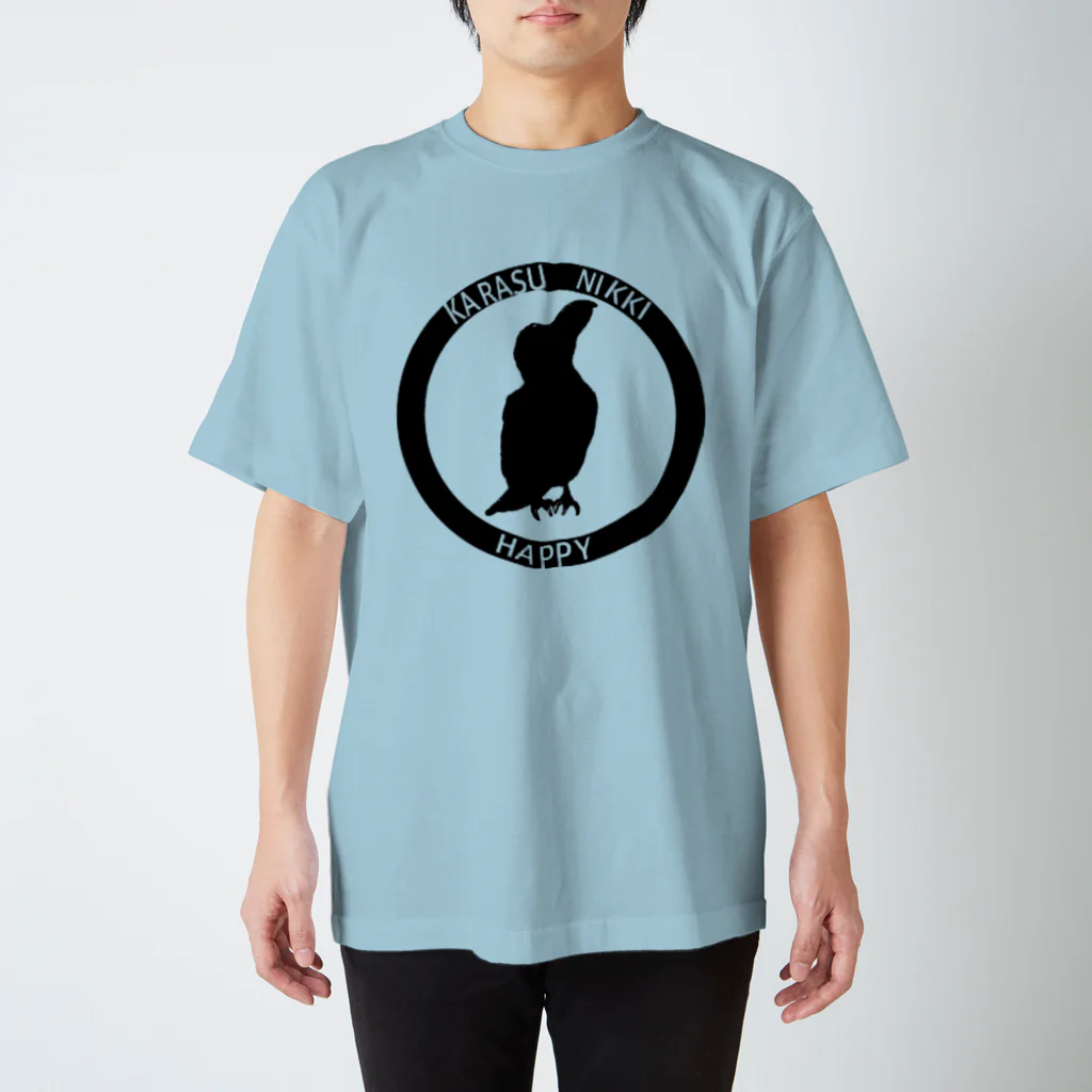 パート主婦しずかのオリジナルイラストグッズのカラス日記ロゴ入りシルエットハッピー スタンダードTシャツ