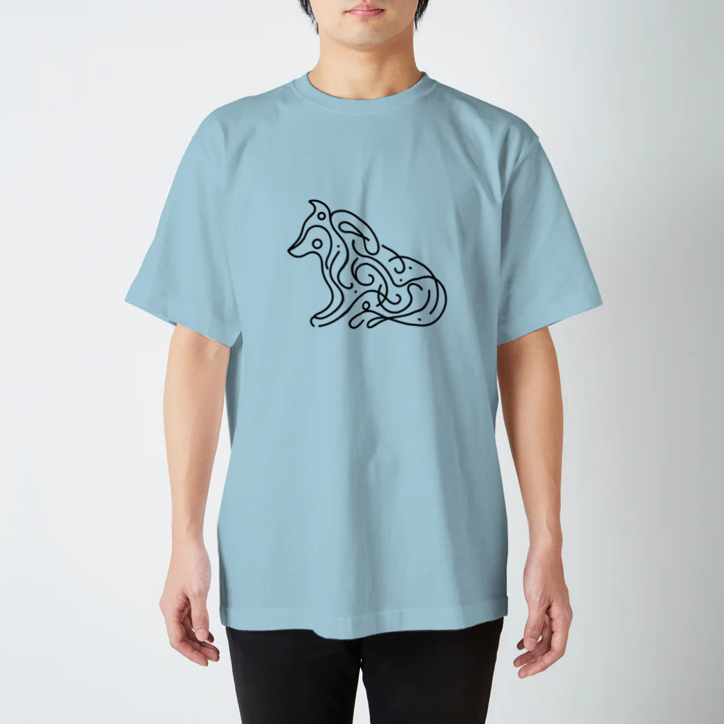 うねうね動物 ～enjoy uneune～のNo2うねうねお座りコリー（黒線画/背景なし） スタンダードTシャツ