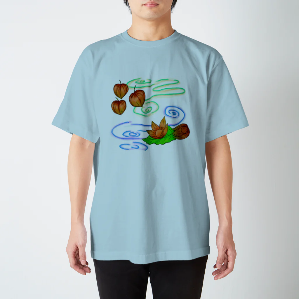 Lily bird（リリーバード）のホオズキ 水紋背景（和柄） スタンダードTシャツ