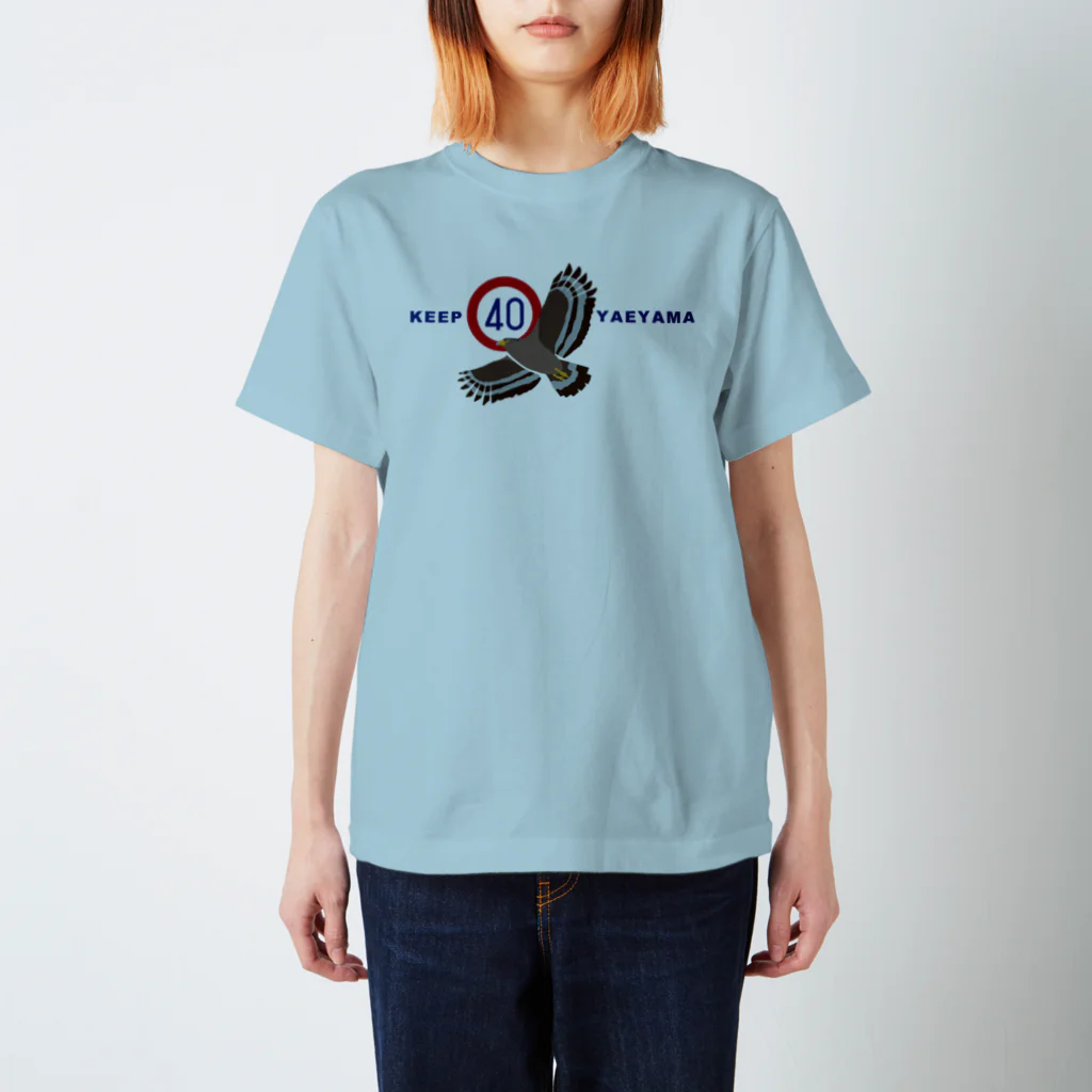 しまのなかまfromIRIOMOTEのKEEP40YAEYAMA（カンムリワシ）青文字 Regular Fit T-Shirt