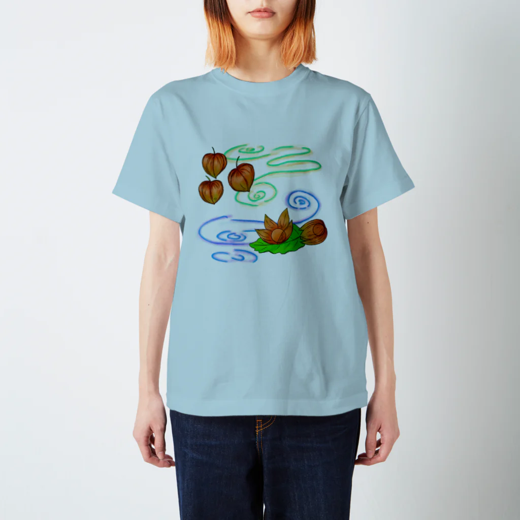 Lily bird（リリーバード）のホオズキ 水紋背景（和柄） スタンダードTシャツ