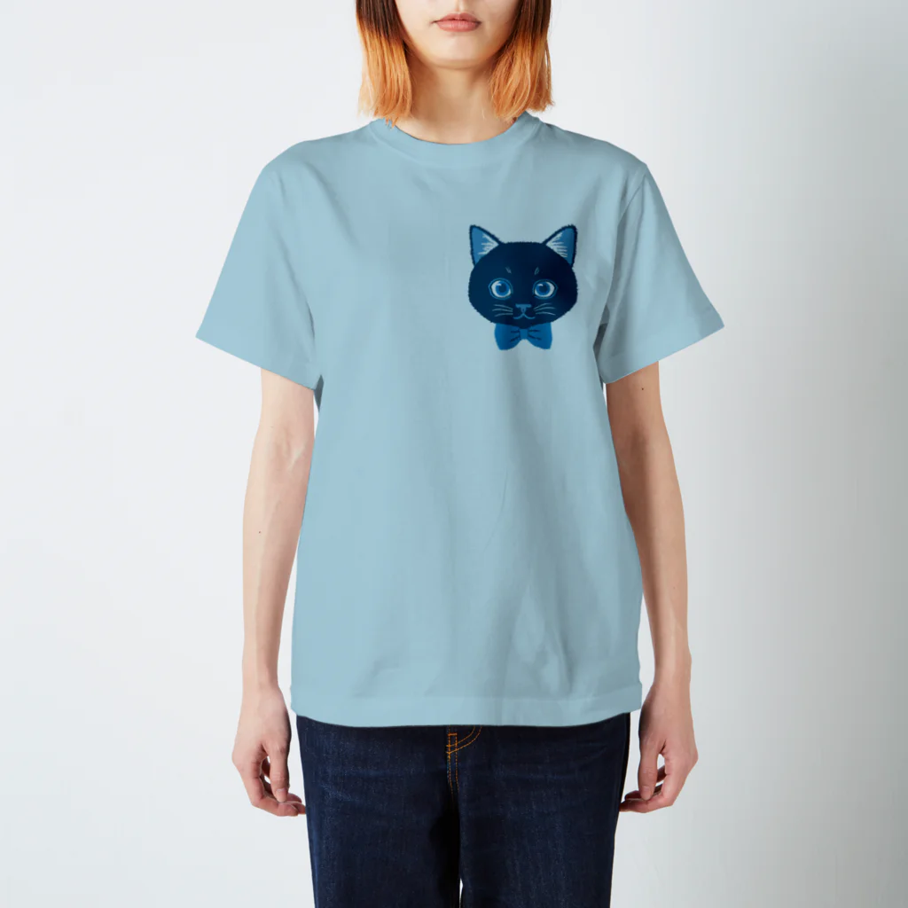 いっぷく堂のねこちゃん（インディゴ）ワンポイント スタンダードTシャツ