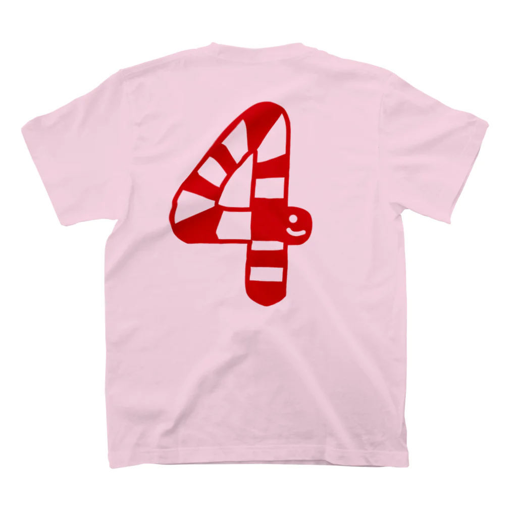 poronporon-死ぬまで人生を楽しむのチンアナゴ数字Tシャツ「４」赤 Regular Fit T-Shirtの裏面