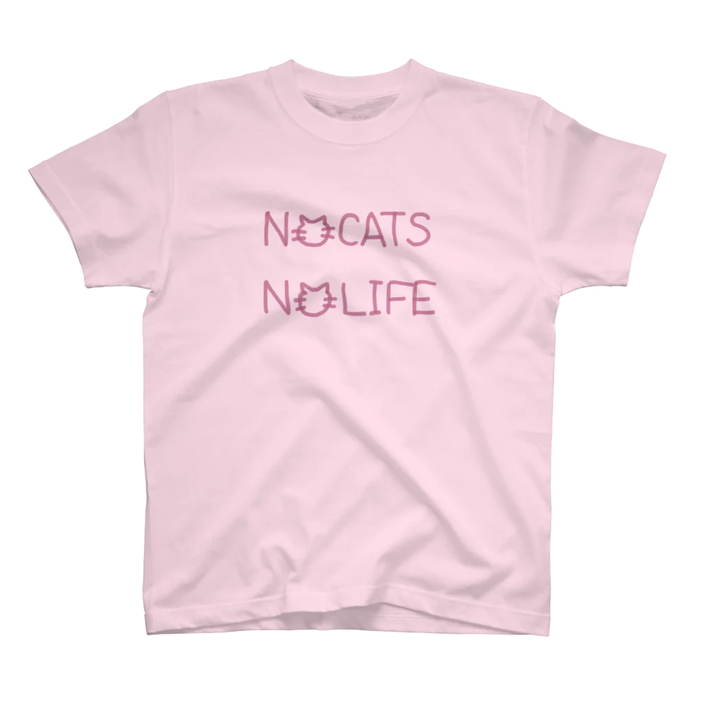 牛のTシャツ屋のNO CATS NO LIFE(PINK) Regular Fit T-Shirt