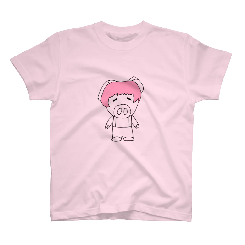 豚人イラストのパンダ武島のミニブタの子豚のトン子ちゃん。 スタンダードTシャツ