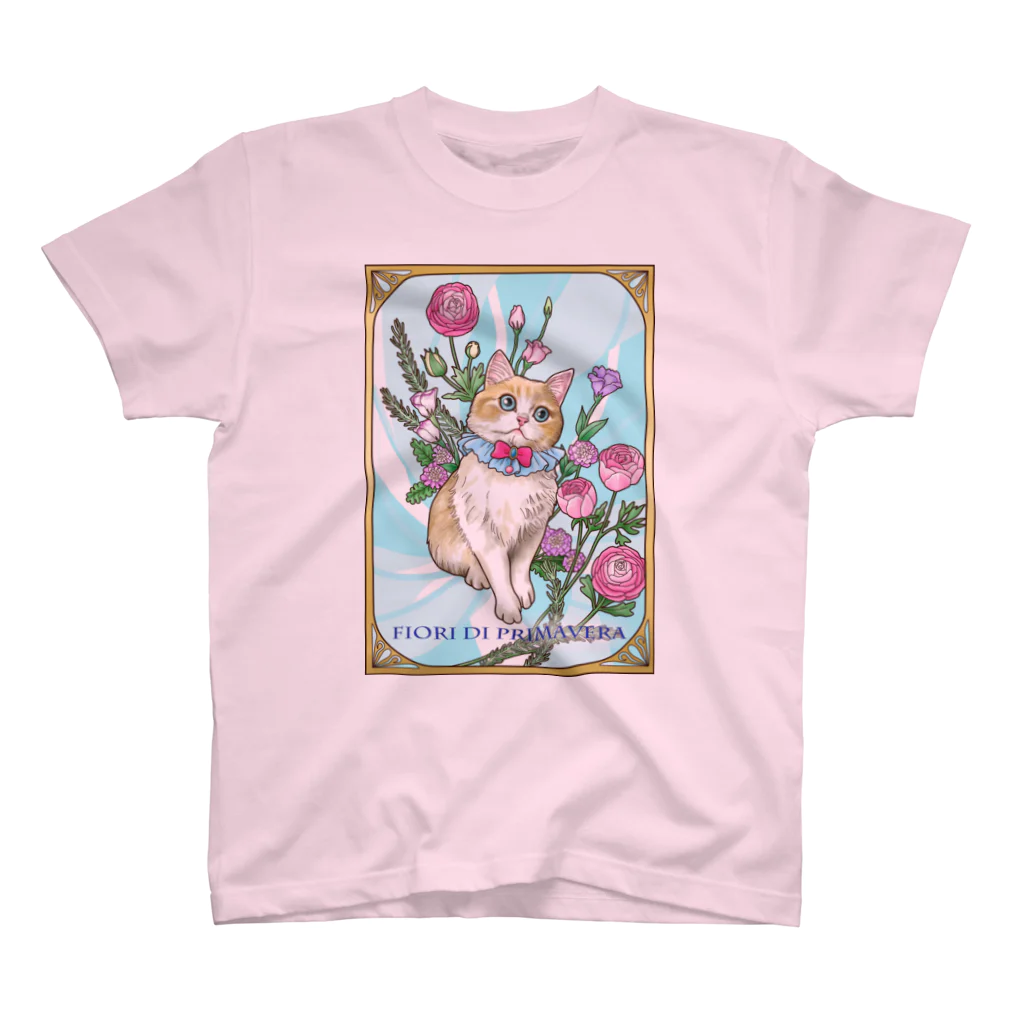 Ａｔｅｌｉｅｒ　Ｈｅｕｒｅｕｘの春の花々と猫　Fiori di Primavera Ⅰ スタンダードTシャツ