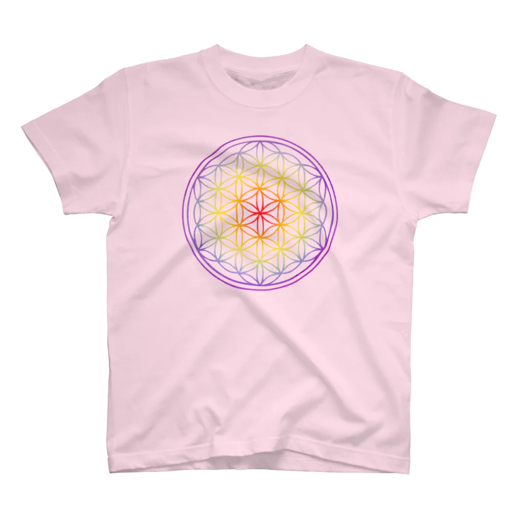  Pastel Design Art 天使のお部屋のフラワーオブライフ虹 Regular Fit T-Shirt