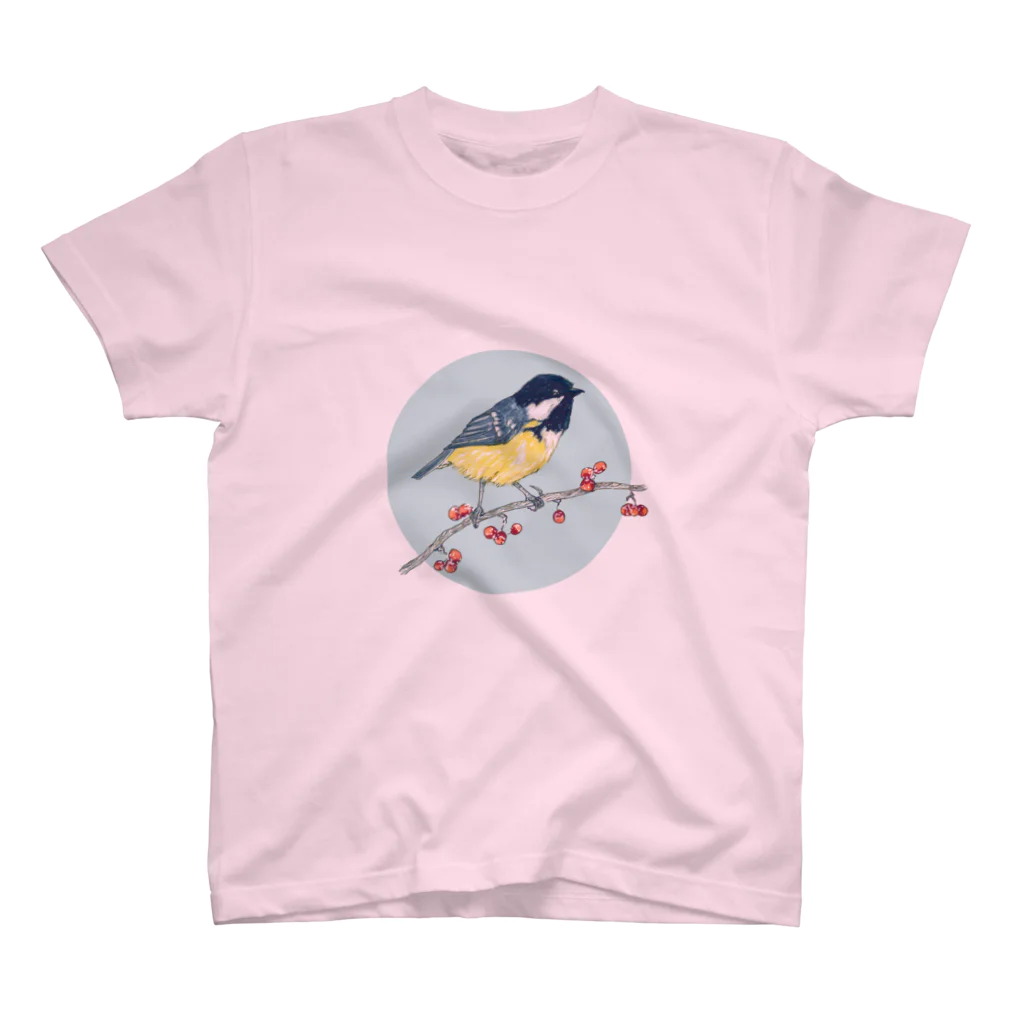 Nellyhime のアートのベリーと鳥 (Great Tit) スタンダードTシャツ