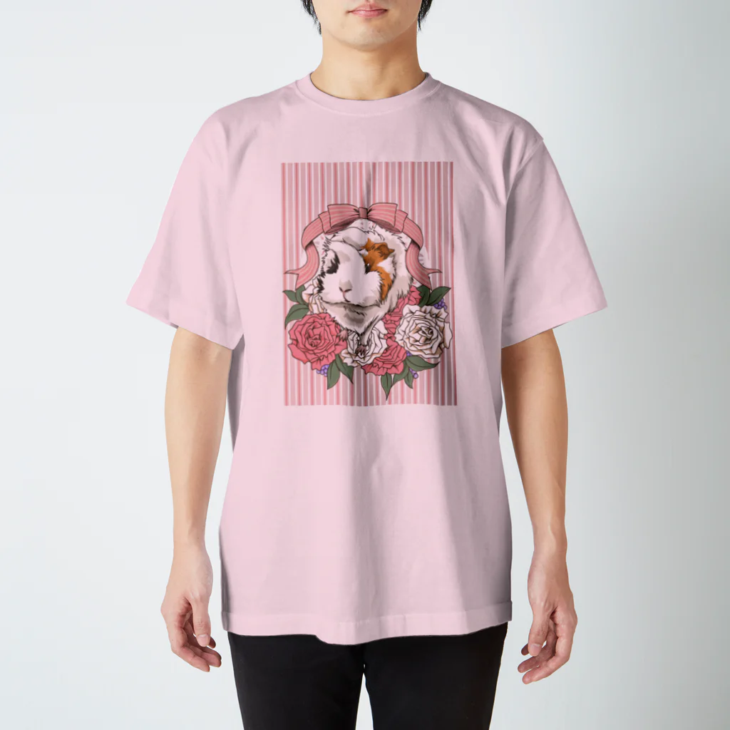 Lichtmuhleのレジメンタルストライプ×モルモット(ピンク) スタンダードTシャツ