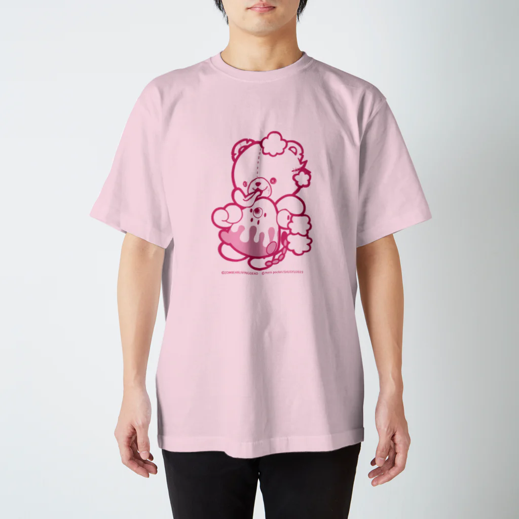 ぶるぶるスクランブル記念コラボのゾンベアー×しゅーしゅーコラボ（ピンクライン） スタンダードTシャツ