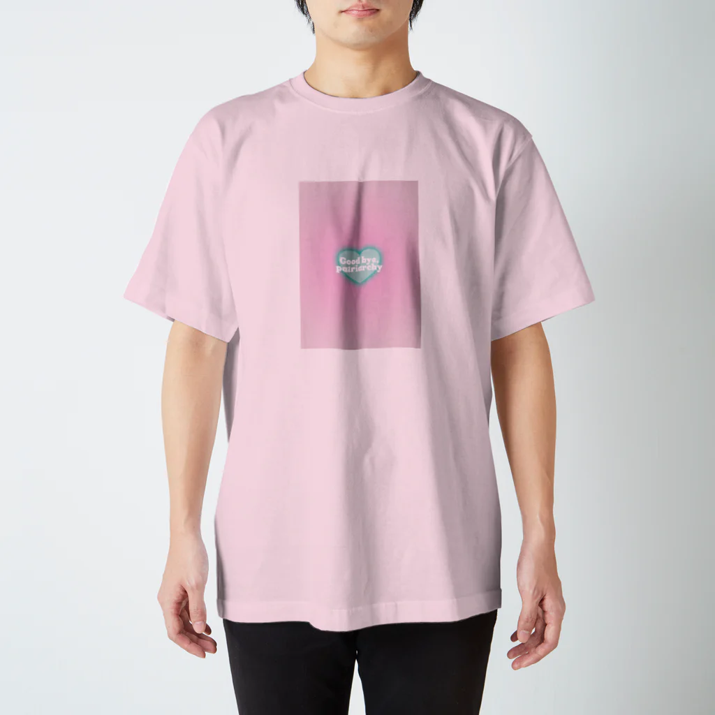 Tokyo feminist galのGood bye, patriarchy - pink × green heart Regular Fit T-Shirt