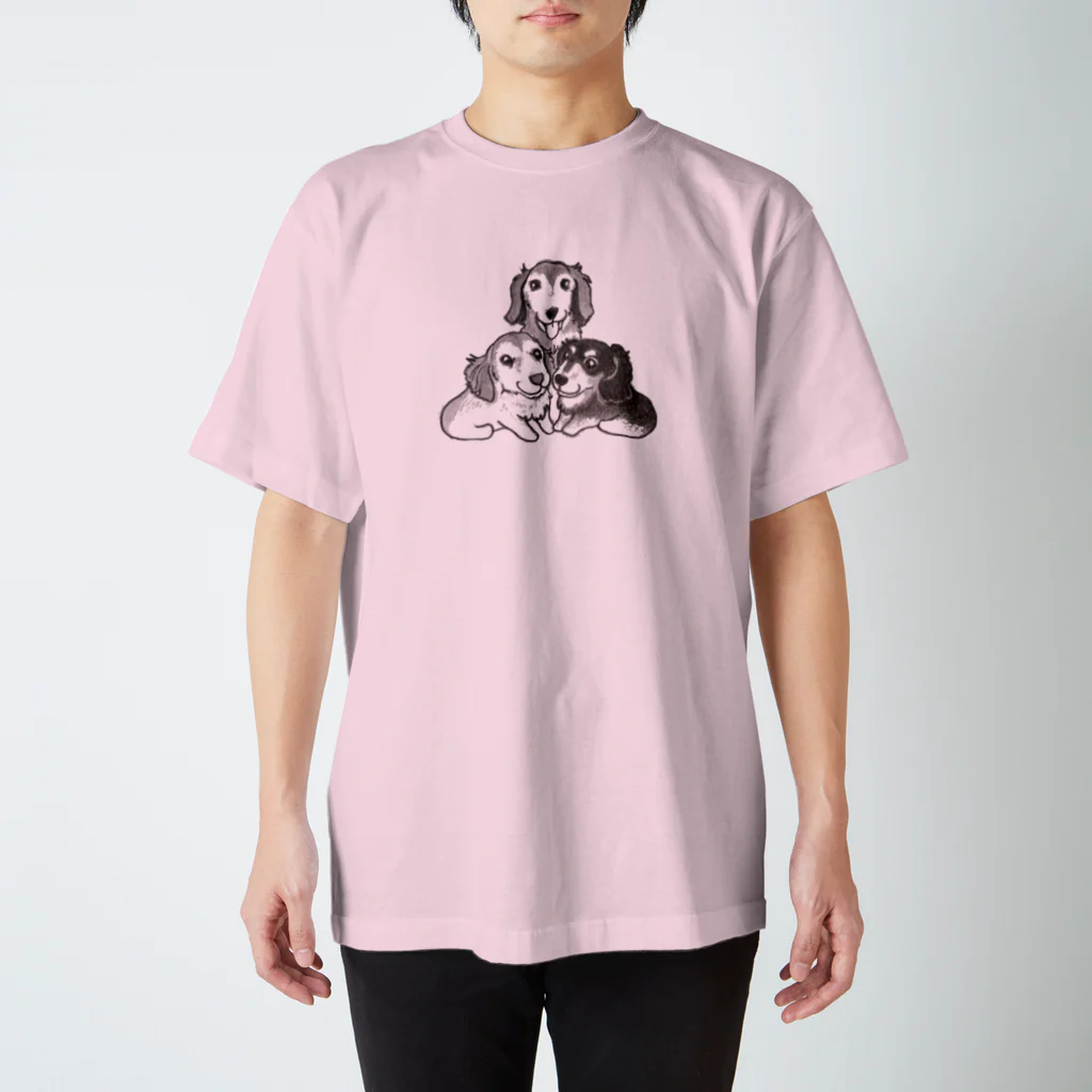 wanwanartのダックス三兄弟 スタンダードTシャツ