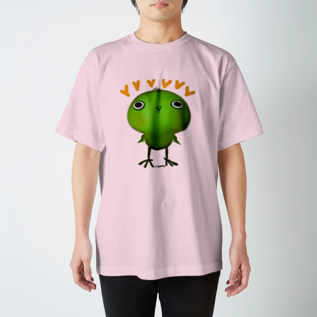 ひよ房の【枠付き】グリーンのびのびヒヨコ🐤ハッピー🎵   スタンダードTシャツ