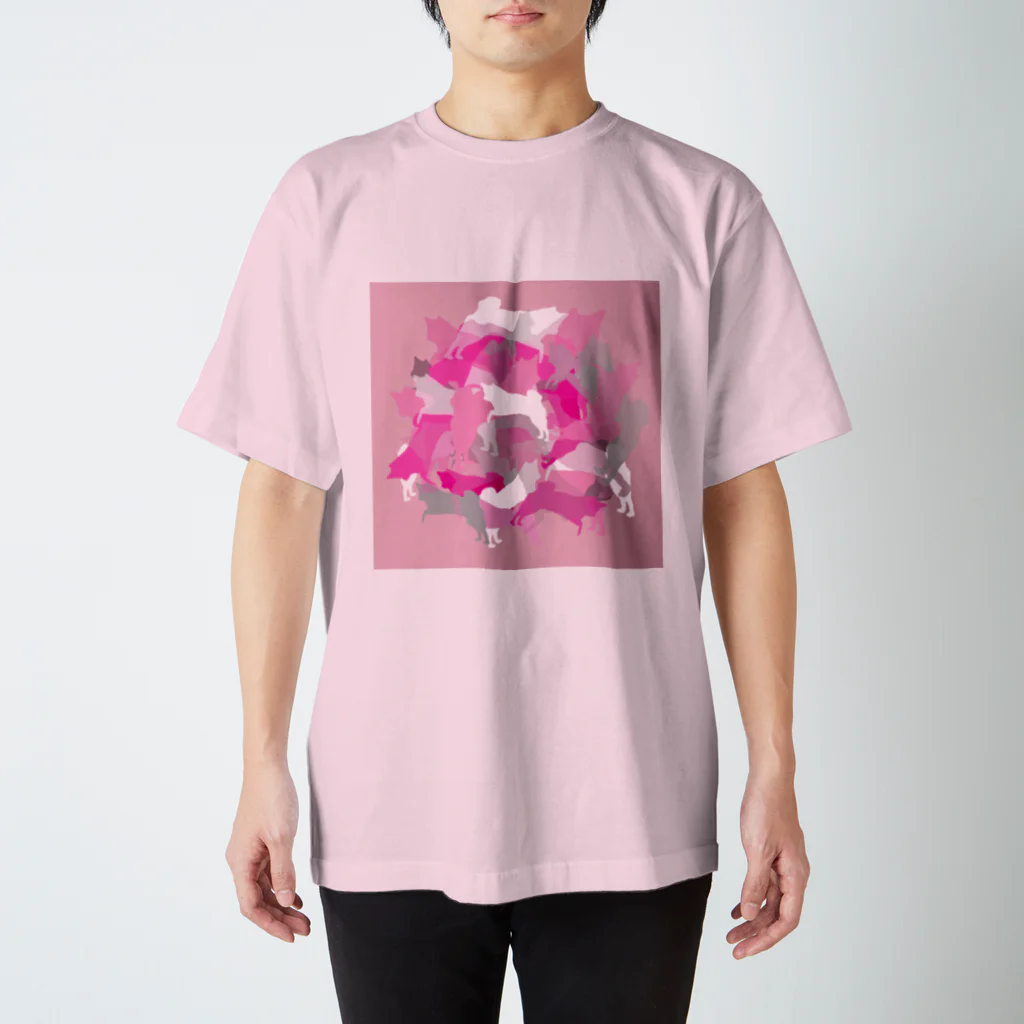 柴犬りゅうのピンクカモフラ Regular Fit T-Shirt