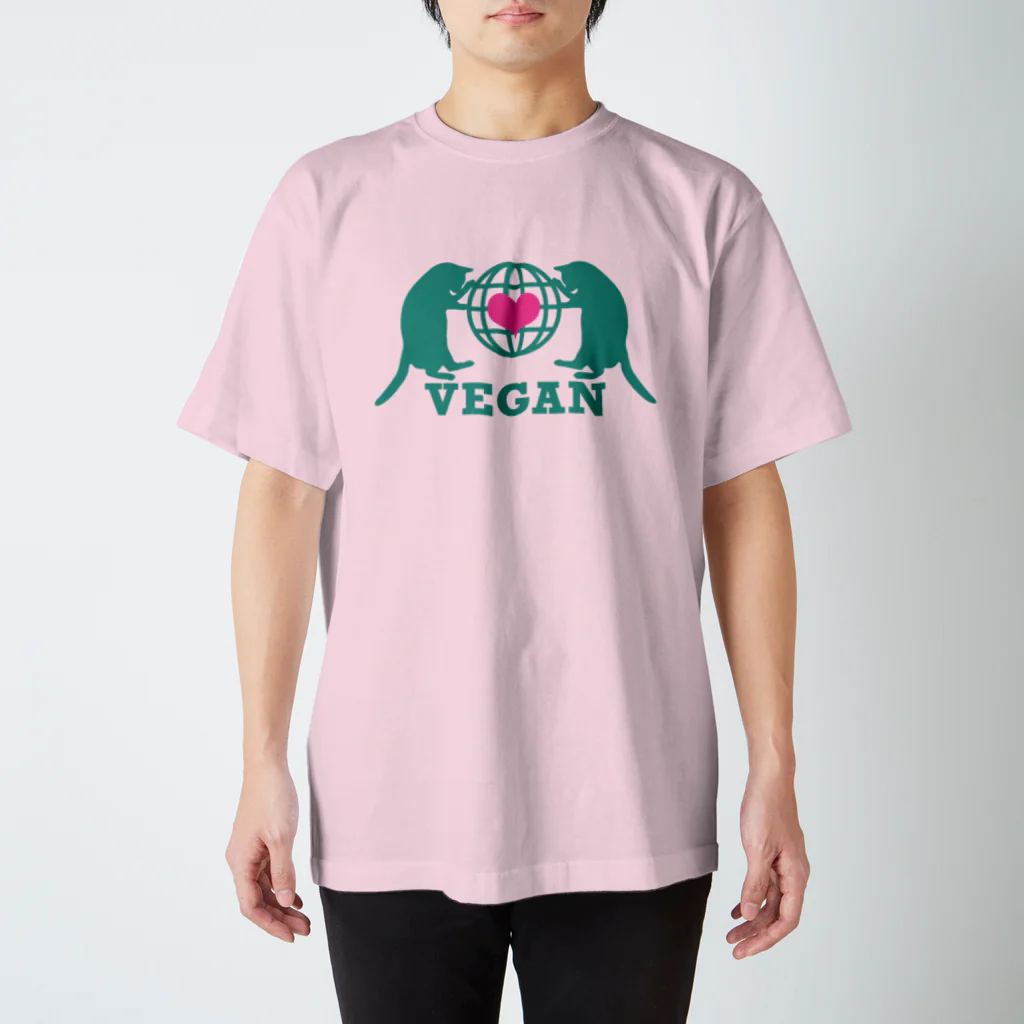 保護猫支援ショップ・パール女将のお宿のビーガン　地球と猫 スタンダードTシャツ