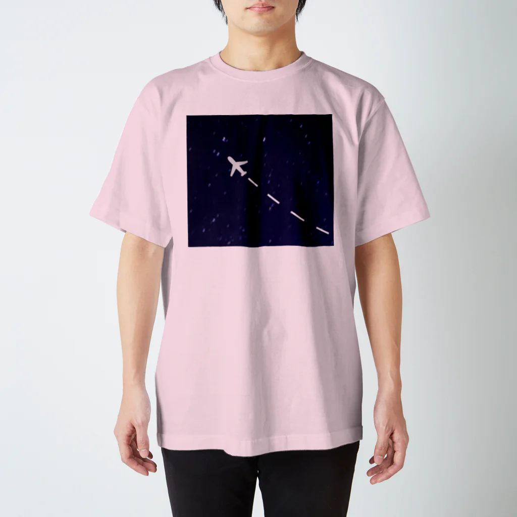 Teatime ティータイムのjet stream GALAXY 夜の飛行機星空 Regular Fit T-Shirt