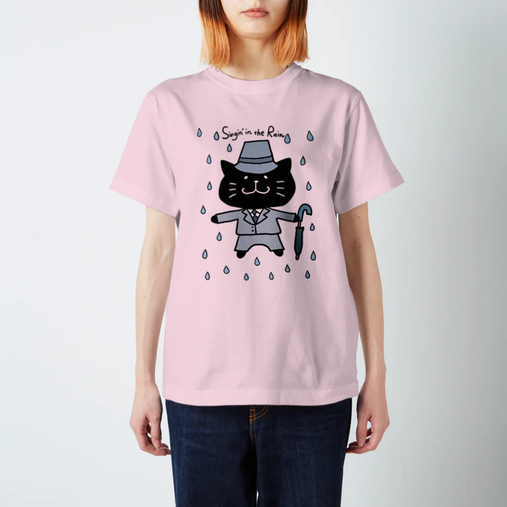 えかきにゃんこのお店♪のくろねこ・・雨に唄えば♪ スタンダードTシャツ