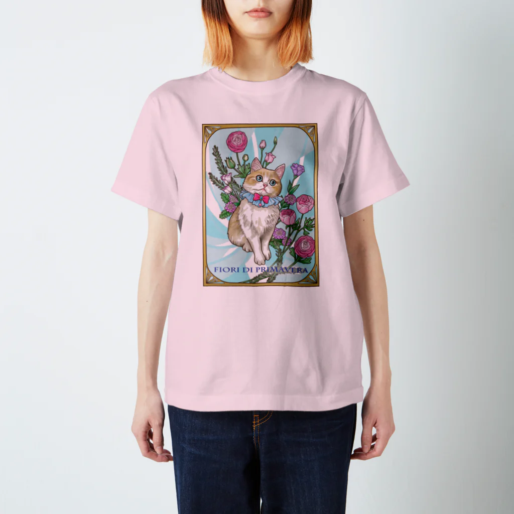 Ａｔｅｌｉｅｒ　Ｈｅｕｒｅｕｘの春の花々と猫　Fiori di Primavera Ⅰ Regular Fit T-Shirt