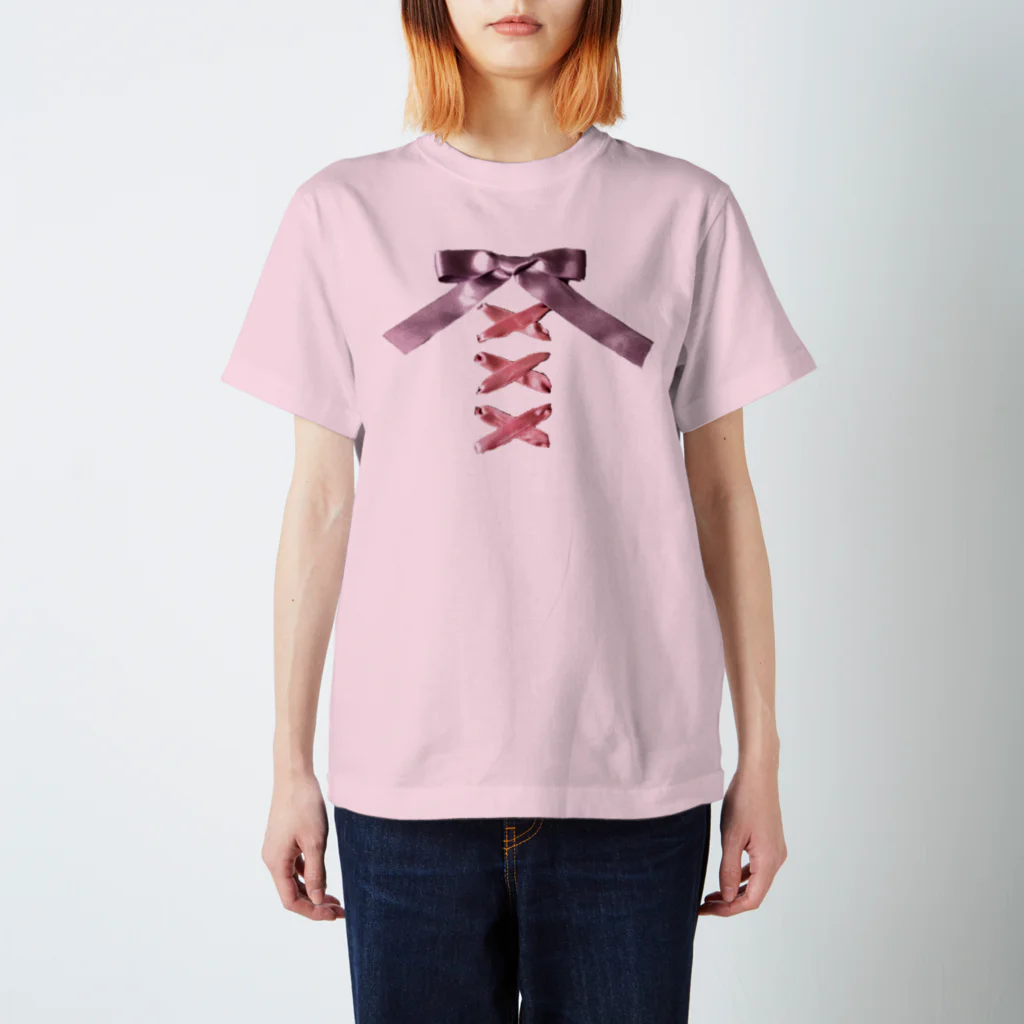 💜Salon de Lucia💜のPink × Lavender Lased-up Ribbon スタンダードTシャツ