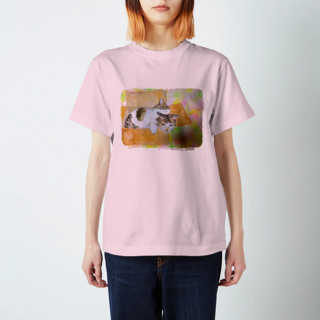 ☆あゆ ころ たろの☆ ハッピーライフの水彩ねこちゃん スタンダードTシャツ