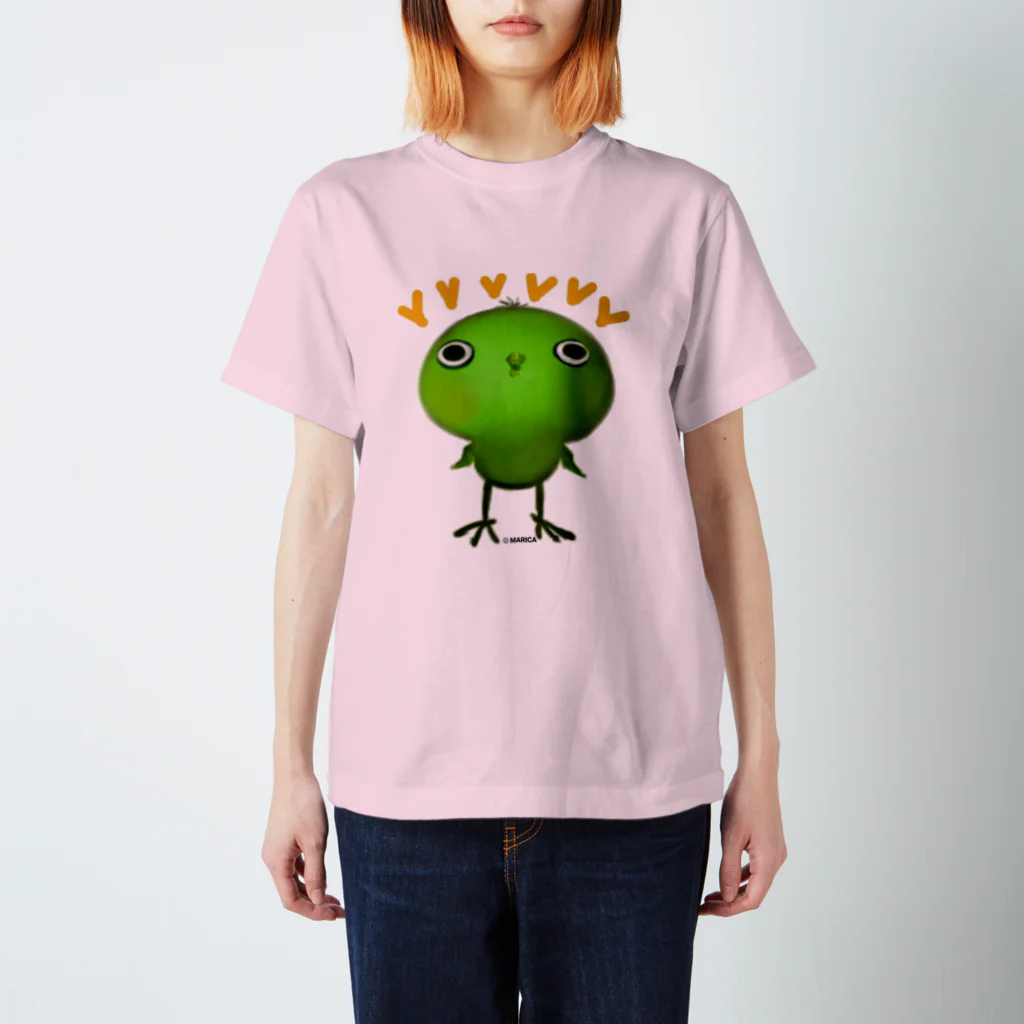 ひよ房の【枠付き】グリーンのびのびヒヨコ🐤ハッピー🎵   スタンダードTシャツ