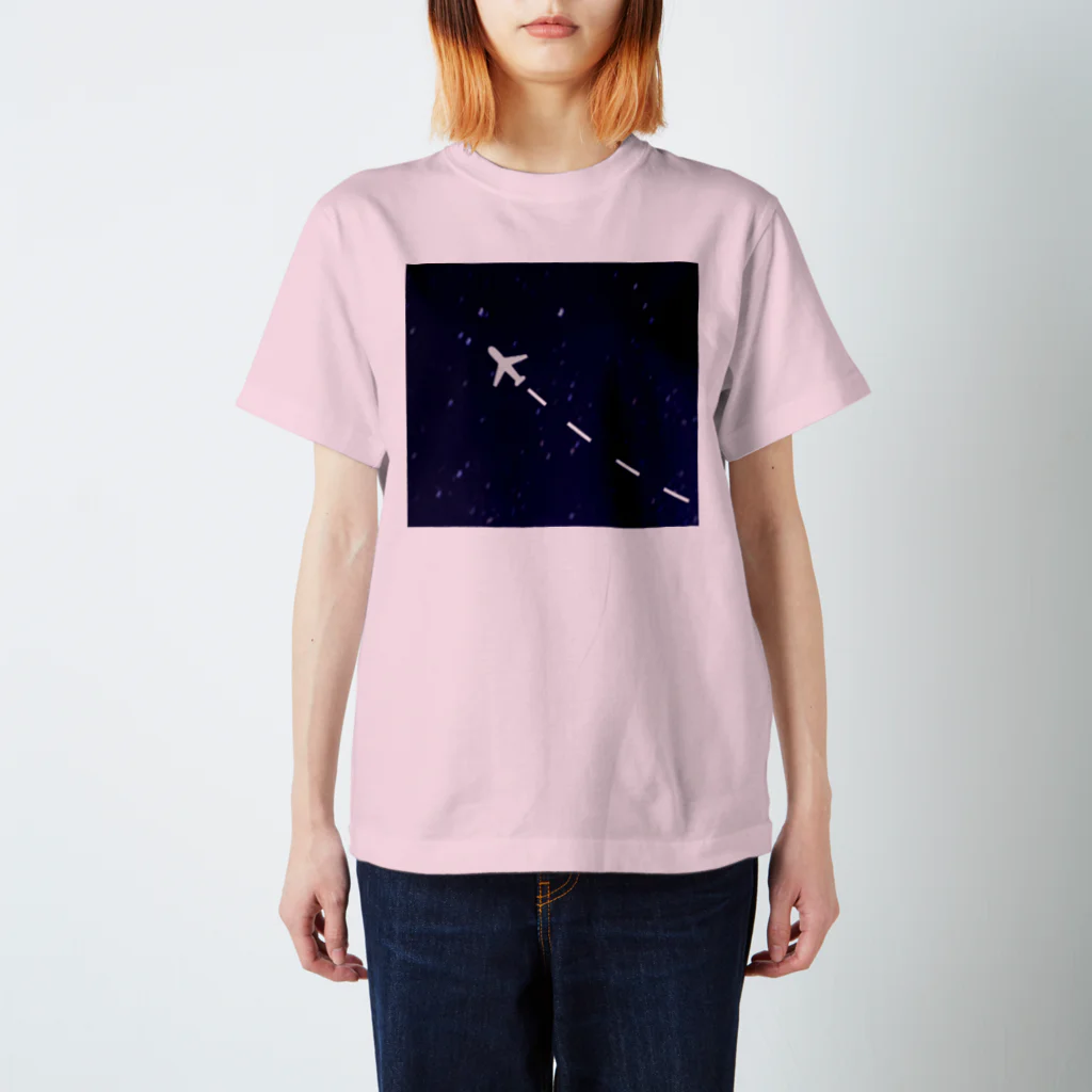 Teatime ティータイムのjet stream GALAXY 夜の飛行機星空 Regular Fit T-Shirt