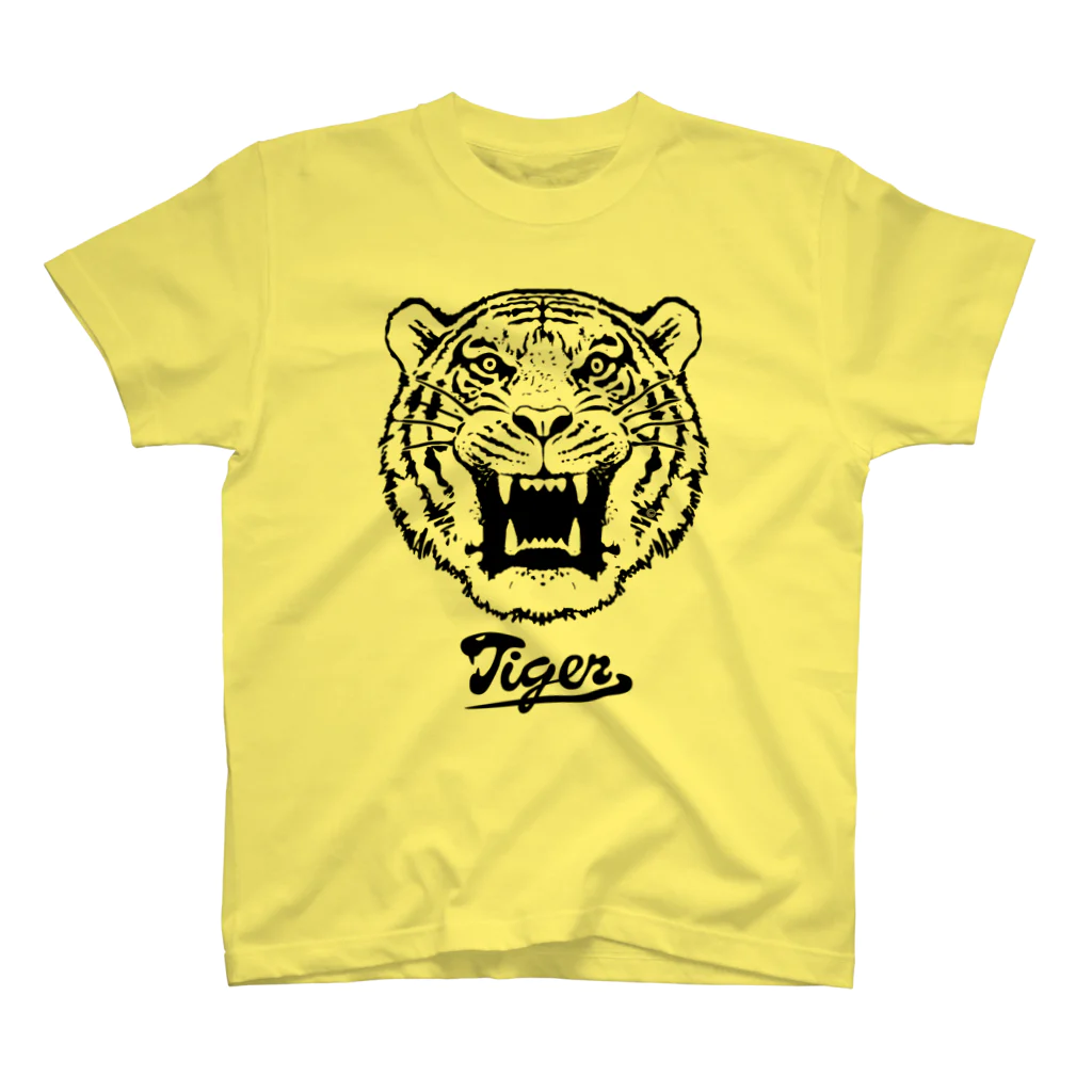 map5（マップファイブ）デザイン・ライセンス・ストック　の虎トラタイガー・白黒・吠える虎顔正面・アニマル・動物・猛獣・猛虎・アイテム・グッズ・かわいい・かっこいい・虎イラスト・TIGER・シンプル・デザイン・完全オリジナルイラスト作品・著作権(C) Regular Fit T-Shirt