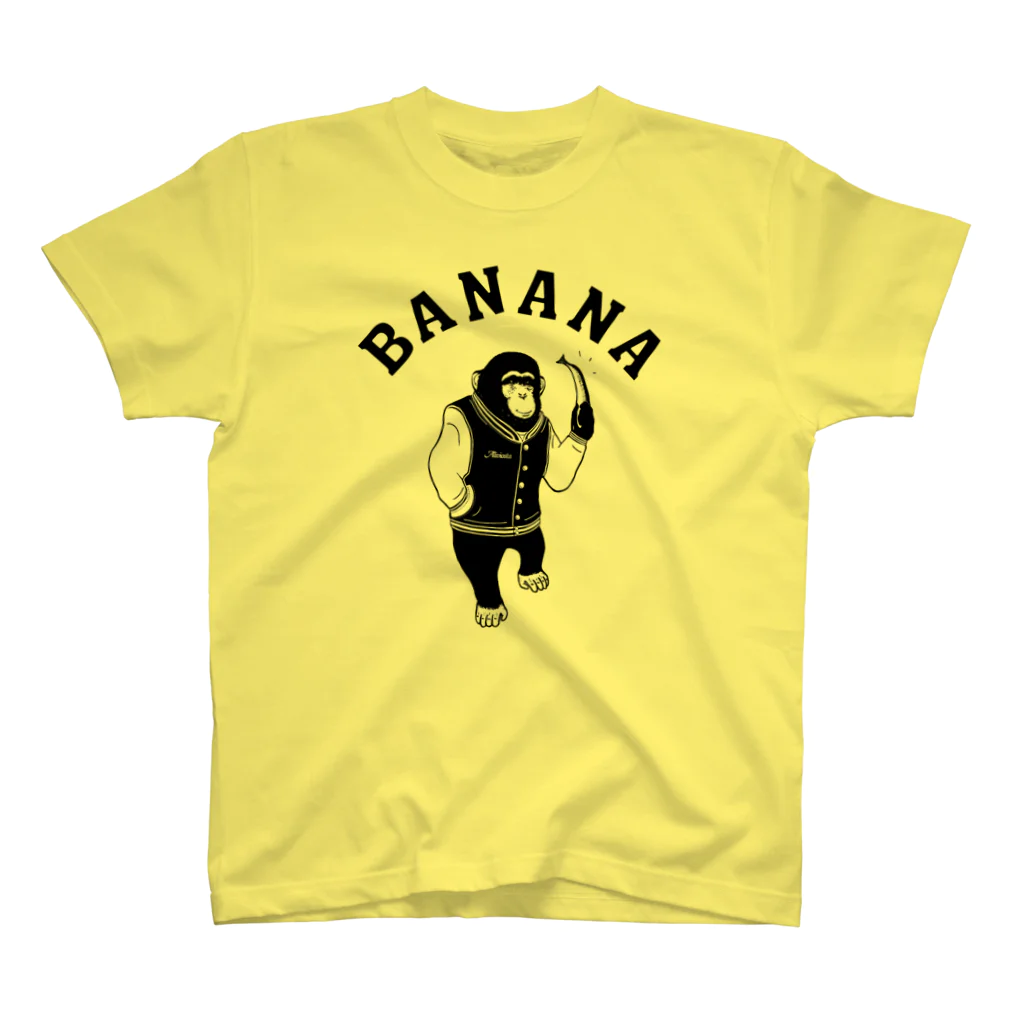 AliviostaのBANANA バナナ取引 チンパンジー 動物イラストアーチロゴ  スタンダードTシャツ