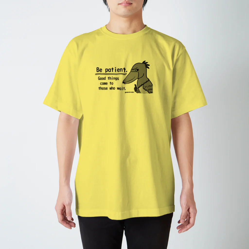 dokukinoko1000の怪鳥ハシビロコウのセンさん1　モノクロ Regular Fit T-Shirt