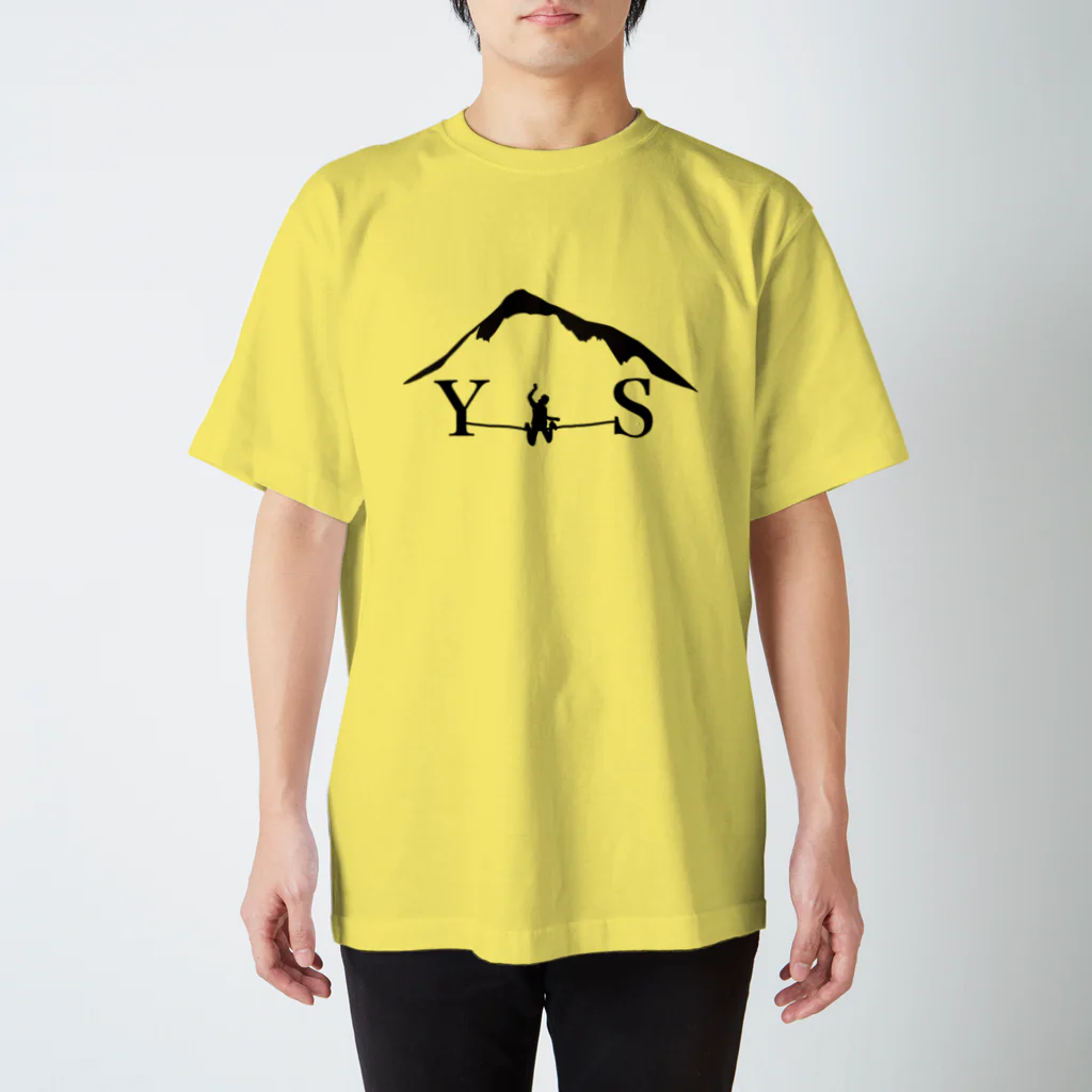 YASHIMA-SLACKLINESのYSダブルドロップニー-ブラック Regular Fit T-Shirt