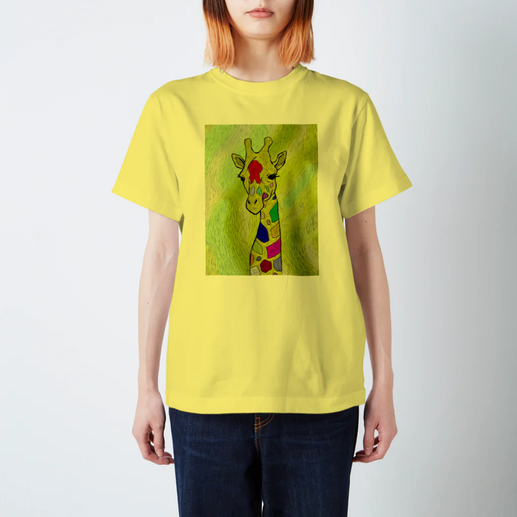 昆布しょうゆのGiraffe Painting Regular Fit T-Shirt