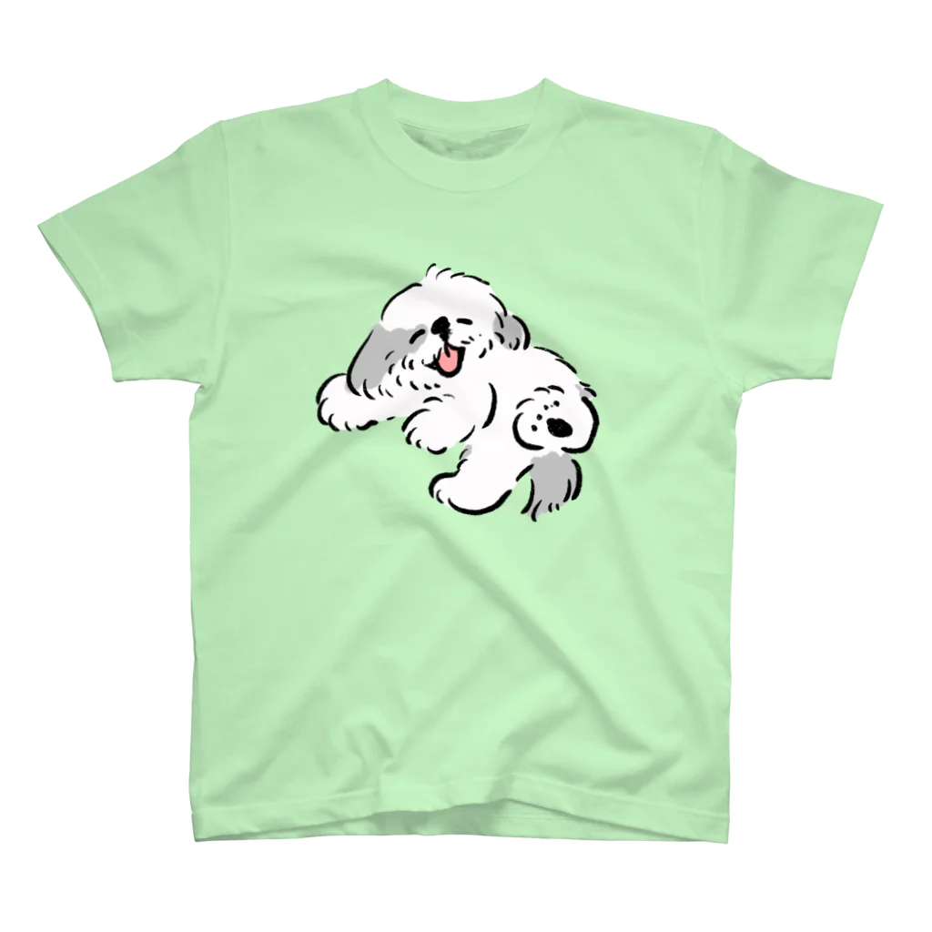 ぺろぺろぺろぺろ【せいこせんせい】のシーズー ニコニコ 　グレー　【せいこせんせい】犬 スタンダードTシャツ