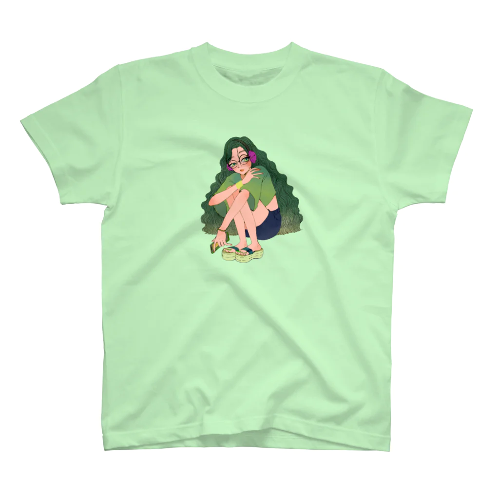 YUMMYのGREENなメガネちゃん💚 スタンダードTシャツ