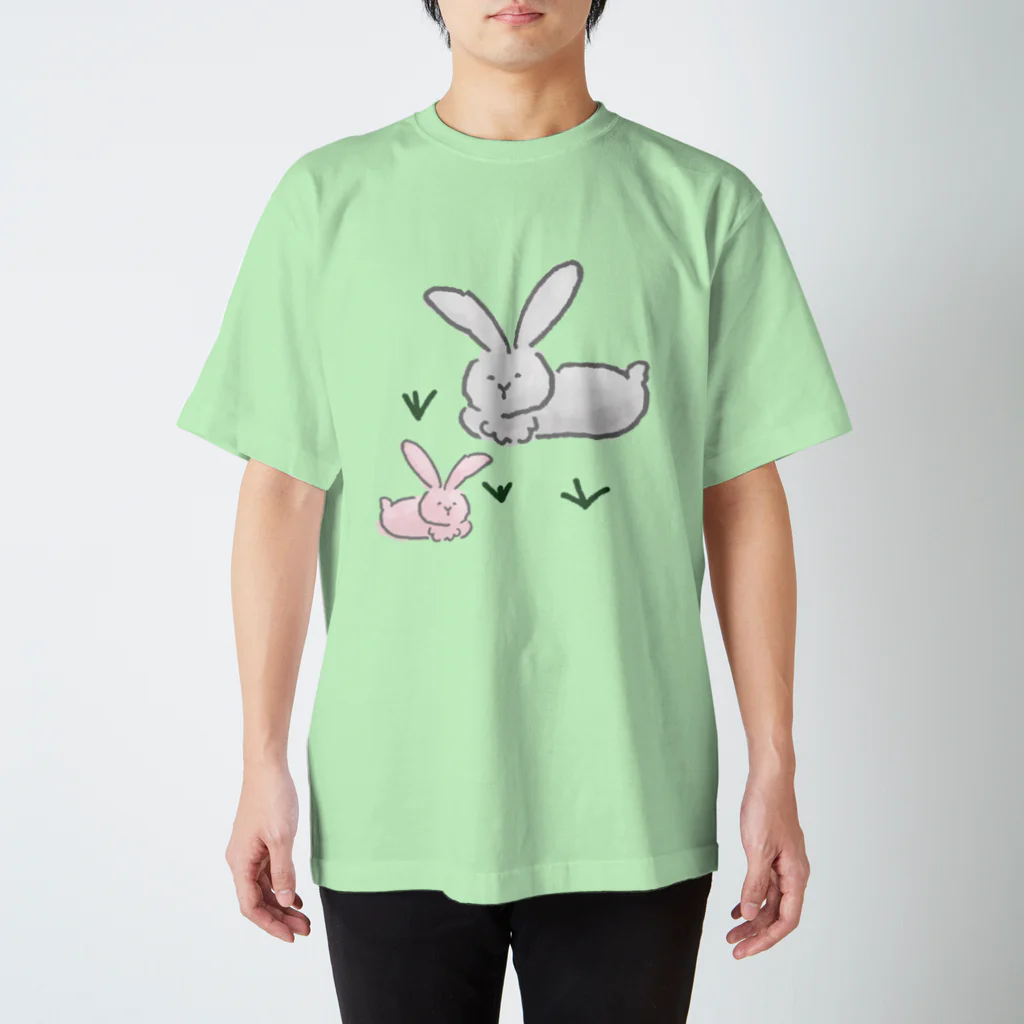 Ａ’ｚｗｏｒｋＳの親子のらくがきウサギ GRY&PNK スタンダードTシャツ