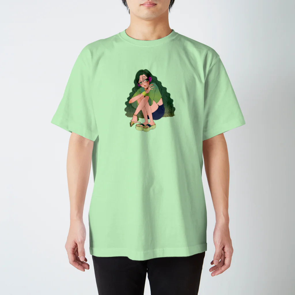 YUMMYのGREENなメガネちゃん💚 スタンダードTシャツ