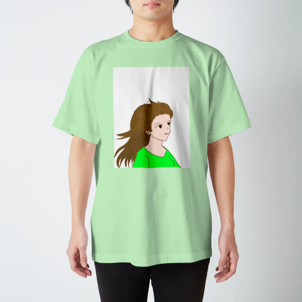 らくがき屋の吹かれる少女(黄緑) スタンダードTシャツ