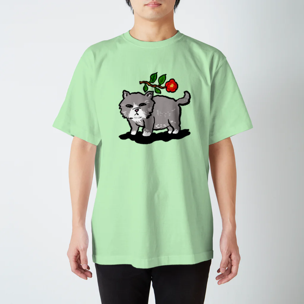 田中六大の猫と赤い花 スタンダードTシャツ