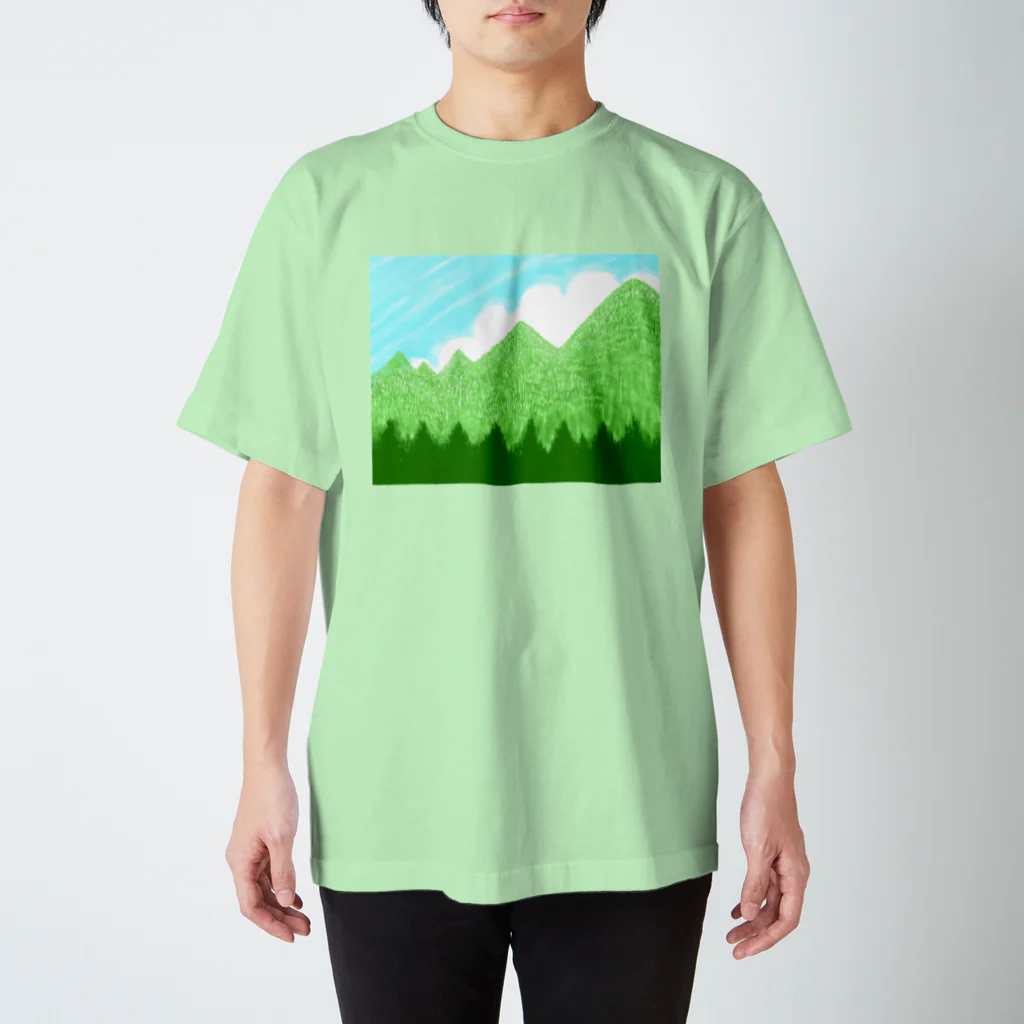 ✨🌈✨ユラクラカン🇯🇵 ✨🌈✨の☁️青空と雲☁️と青い山脈🗻ズ スタンダードTシャツ