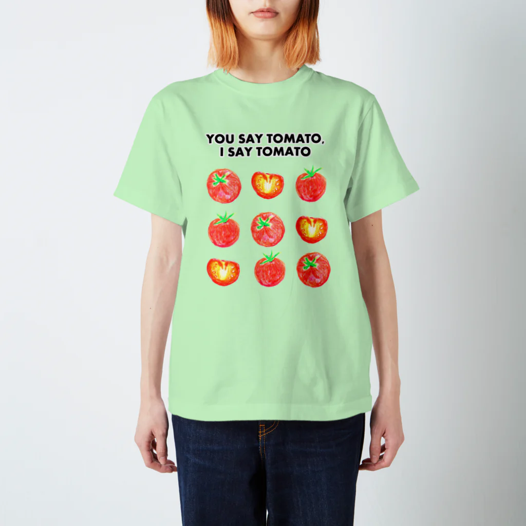 NIKORASU GOのユーモアトマトデザイン「埒が明かない」 スタンダードTシャツ