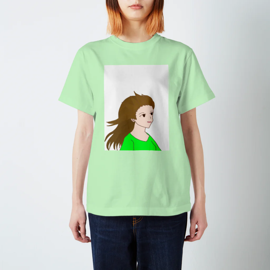 らくがき屋の吹かれる少女(黄緑) Regular Fit T-Shirt