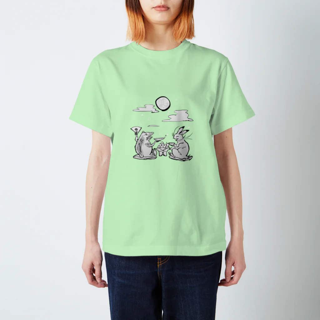 鴨鍋不動産の鳥獣戯画オリジナル001－お月見 スタンダードTシャツ