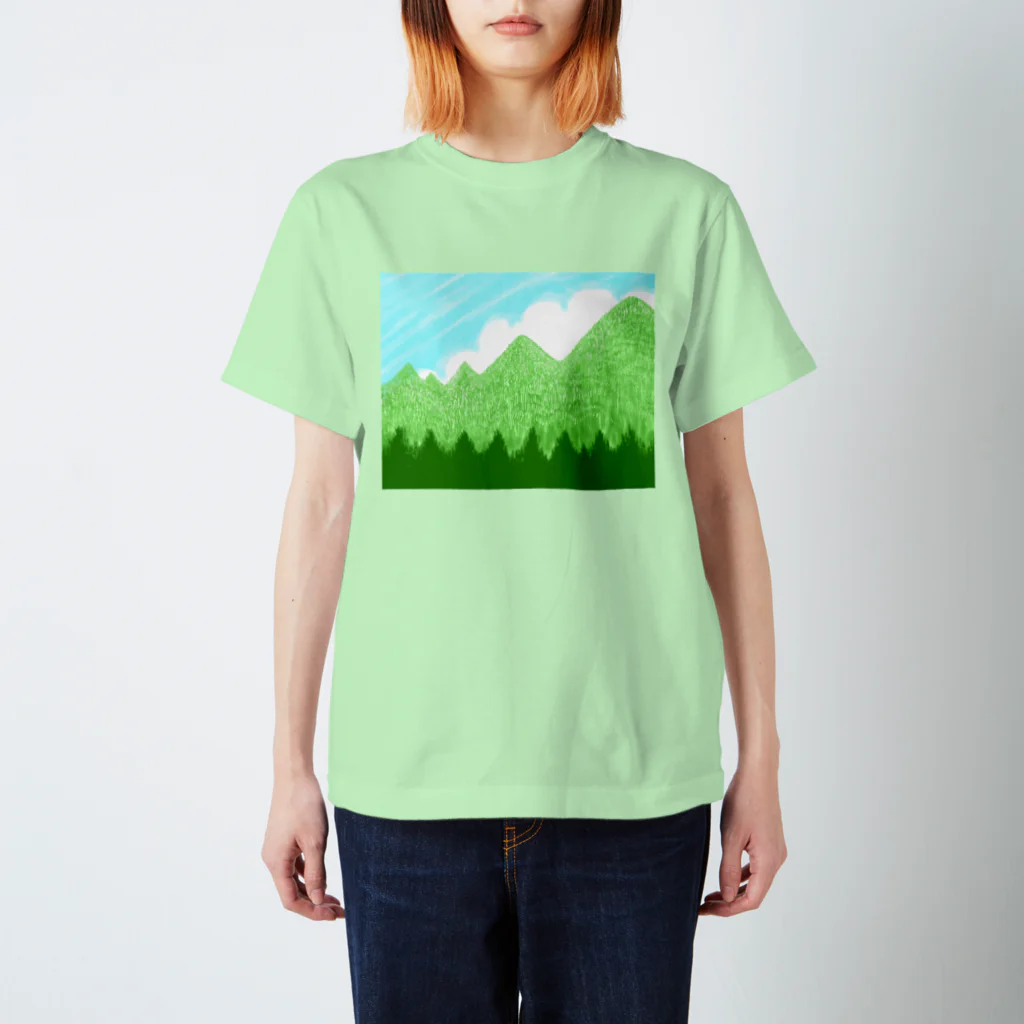 ✨🌈✨ユラクラカン🇯🇵 ✨🌈✨の☁️青空と雲☁️と青い山脈🗻ズ スタンダードTシャツ