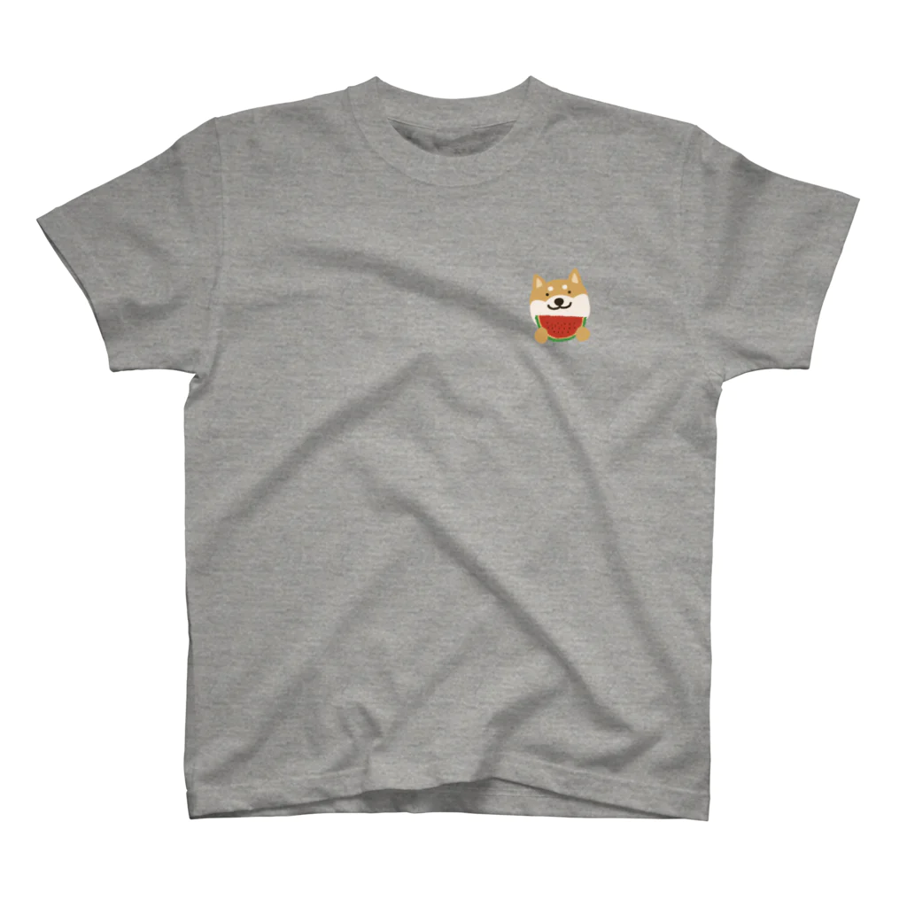 しばじるしデザインのすいかスキスキしばいぬ Regular Fit T-Shirt