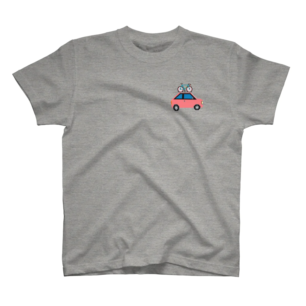 のりものドット絵Tシャツのサイクルキャリア ワンポイント（クルマ：コーラル） Regular Fit T-Shirt