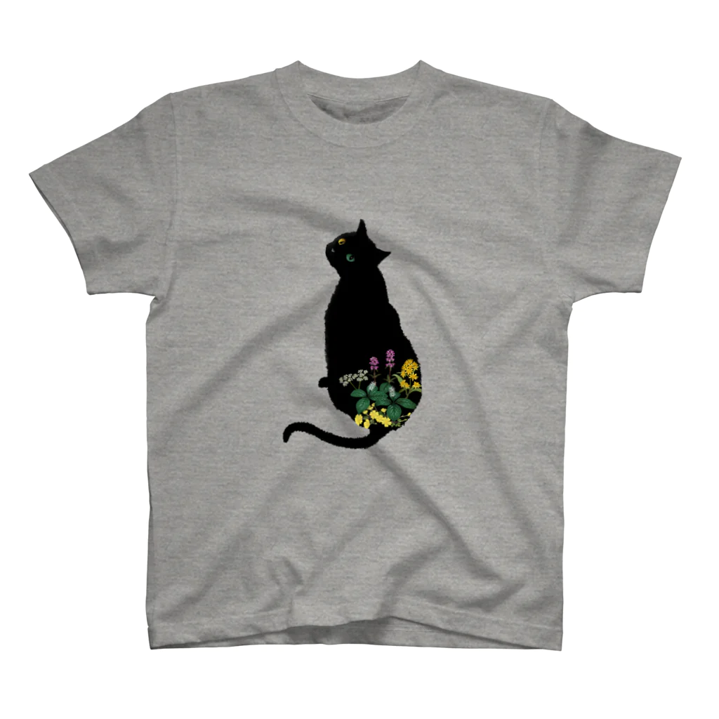 Little fingerの花と黒猫 スタンダードTシャツ