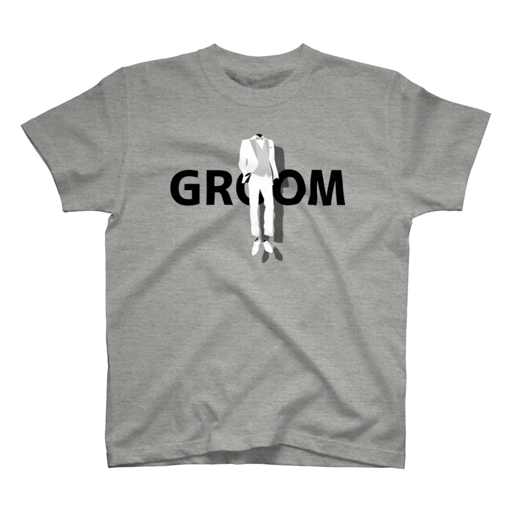 ペアTシャツ屋のシバヤさんのペア(GROOM)タキシード_白_FB スタンダードTシャツ