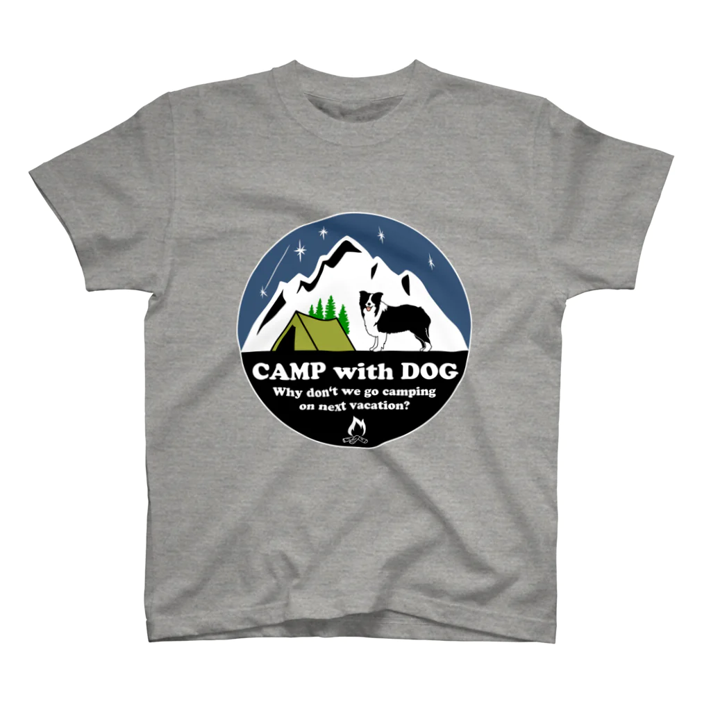 Kazunari0420のCamp  with Dog (Border collie) Regular Fit T-Shirt